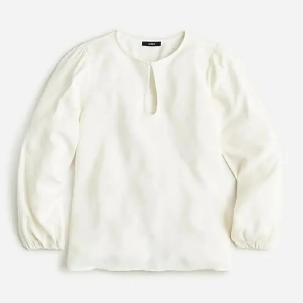 J. Crew Puff Sleeve Satin Back Crepe Top Ivory Keyhole Blouse NWT XS Tall